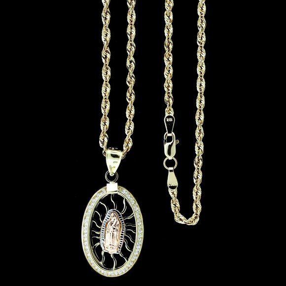 JewelzKing Accessories K Real Gold Rope Chain And Virgin Mary